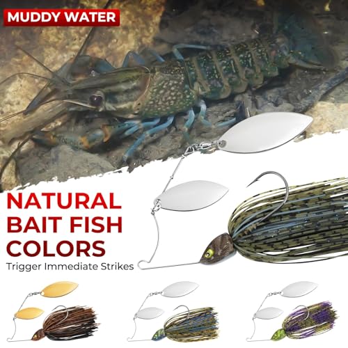 by KastKing Spinnerbait Fishing Lures (Muddy Water - Double Willow / 1/2oz)
