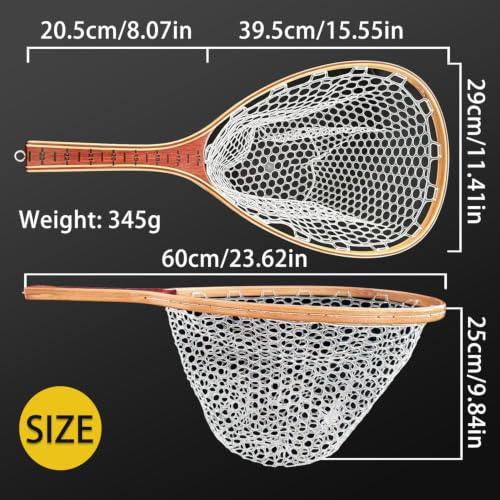 Fly Fishing Landing Net Trout Soft 23.62in Rubber Catch and Release Fish Net with Wooden Handle Frame Magnetic Fly Fish Net