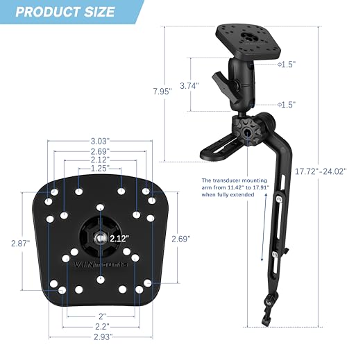 Kayak Fish Finder Mount with Adjustable Transducer Mounting Arm