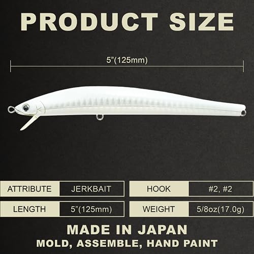 FlashMinnow 125 YAWARA Saltwater Fishing Lure (No Scales / 7686 Zebra Pearl White / 125FW)