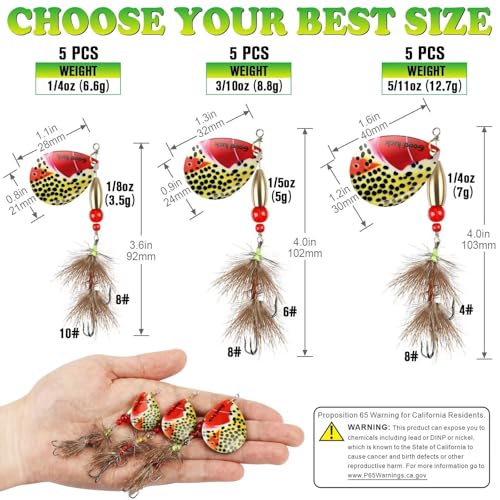 5pcs Spinner Baits Trout Lures for Bass Pike Crappie Trout Fishing Lures 1