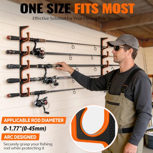 H5P Fishing Rod Holders for Garage Wall (Orange / 2 Pack holds up 10 rods)