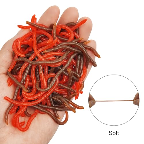 100 Pcs 3.3inch Soft Worms Fishing Lure Baits (Red+Brown)