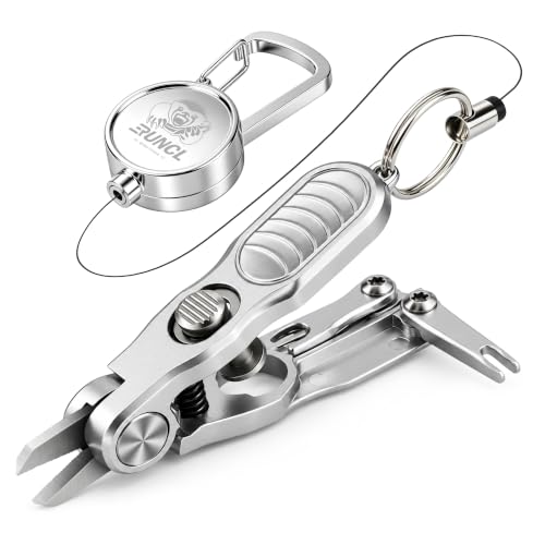 3-in-1 Fly Fishing Nippers and Knot Tying Tool Combo, Multi-Functional Fishing Pliers with Retractable Zinger Reel, Serrated Line Cutter & Hook Eye Cleaner for Braid, Mono, Fluoro