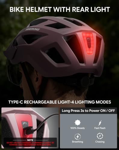 Adult Bike Helmet Rear Light & OTG Magnetic Goggles for Men Women (Lilac / Medium)