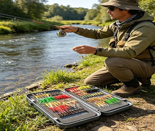 Fly Fishing Flies Nymphs for Fly Fishing Trout Lures with Magnetic Fly Box (100pcs flies kit)