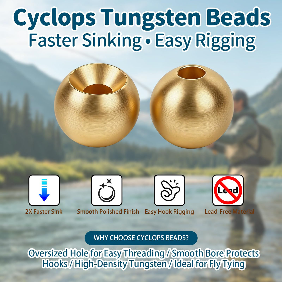 Tungsten Beads for Fly Tying Materials 50pcs Faster Sinking Deeper 13 Sizes (Gold / 1.5MM)