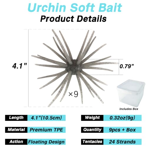 Urchin Bait for Bass Fishing (Smoke Silver Flake - 4.1" - 9PCS)