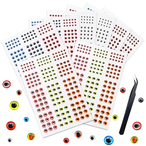 3D 4D 5D Fishing Lure Eyes Assortment with 1 Piece Tweezer for Making Fish Bait Fly Tying Streamers Crafts DIY Accessory