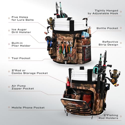 Fishing Bucket Organizer for 5 Gallon Bucket (Brown Camo)