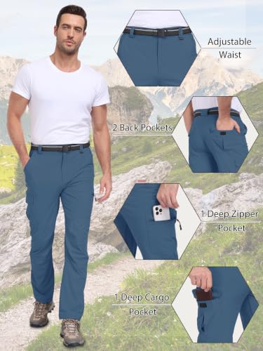 Men's Hiking Cargo Work Pants Lightweight Quick Dry Water Resistant 6 Pockets Fishing Camping Outdoor Stretch Pants Greyblue (X-Large / Greyblue)