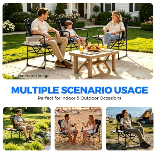 2 Pack Folding Camping Chair with Side Table and Cup Holder