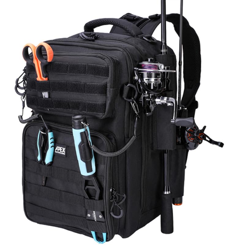 Fishing Backpack with Rod Holder (Black / Large)