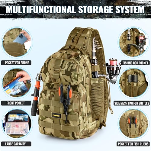 Fishing Backpack with Fishing Net (Khaki Camo Backpack With Fishing Net)