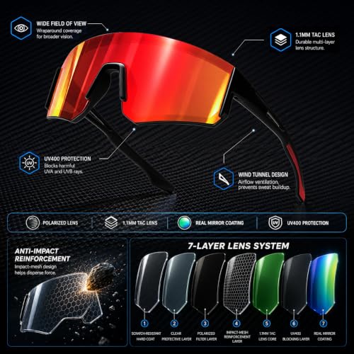 3 Pack Polarized Sports Sunglasses UV400 (A8-black+red+green)
