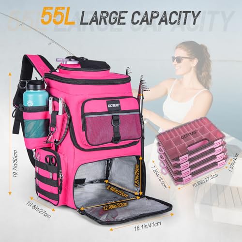 Fishing Backpack with 4 Tackle Boxes (A3:pink(4 Tackle Boxes Included))