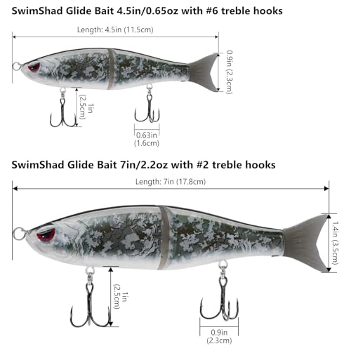 SwimShad Glide Baits Jointed Swimbait Bass Pike Salmon Trout Muskie Fishing Lure (Green Vegetation + Open Terrain + Night Digital / 7in/2.2oz)
