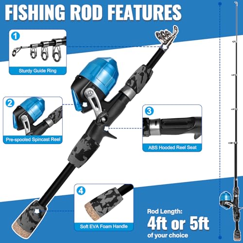 Kids Fishing Pole with Spincast Reel Telescopic Fishing Rod Combo Full Kits for Boys