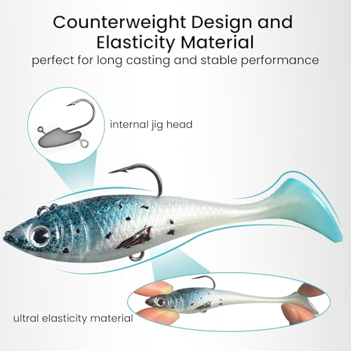 6 pcs Jig Head Soft Fishing Lures (6 pcs Paddle Tail Soft Lures)