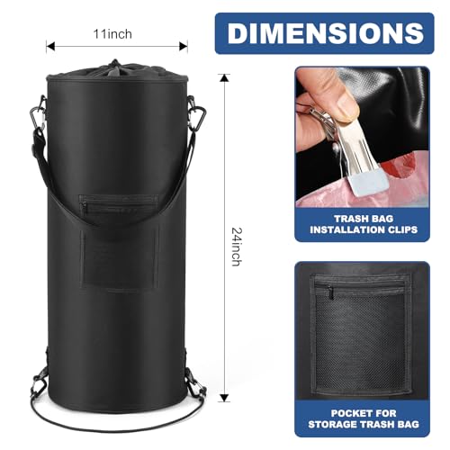 Waterproof Boat Trash Can with 6 Clips (Black)
