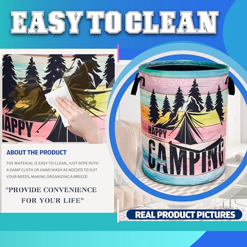 Happy Camping Laundry Basket Mountains Forest Oxford Cloth Laundry Hamper (Happy Camping)