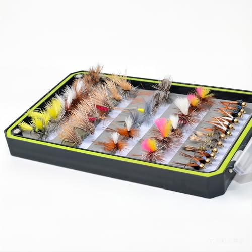 24/36/50/66 Premium Hand Tied Fly Fishing Flies Assortment | Waterproof Fly Boxes | Dry, Wet, Nymphs, Streamers, Wooly Buggers, Terrestrials | Trout, Bass Lure Set, Kit, Gift