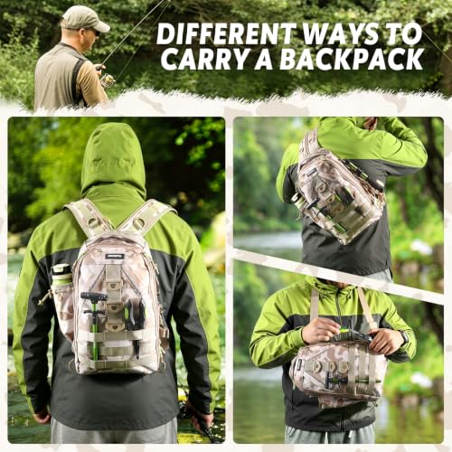 Fishing Backpack with Tackle Boxes (Khaki Camouflage Fishing Backpack Set)