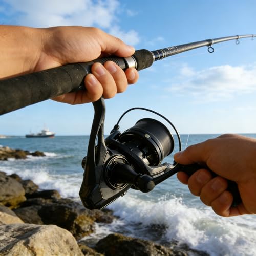 Heavy Duty Spinning Reel Metal Body with CNC Machined Spool 55LB Max Drag 6+1 Bearings Ultra Smooth 4.8 (BKM14000 / Large)