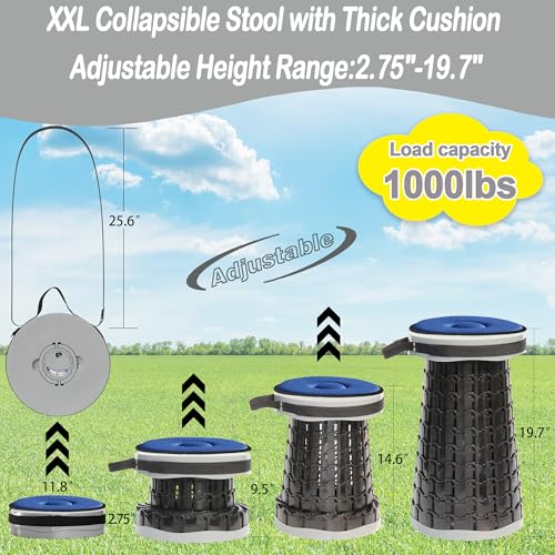 2026 Upgraded XXL 19.7" Collapsible Stool with Cushion (Grey-xxl / XX-Large)
