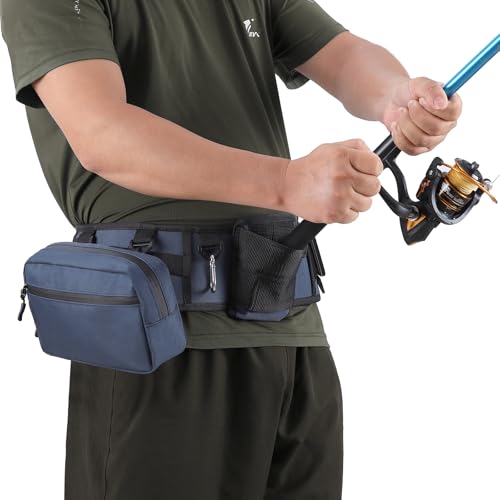 Fishing Belt Rod Holder Adjustable Fishing Fighting Waist Belt with Detachable Tackle Bag (Blue（with Detachable Bag）)
