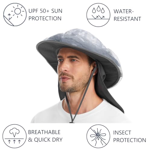 Unisex UPF 50+ Mosquito Net Hat with Neck Flap FH17 (Large / Light Grey Camo)
