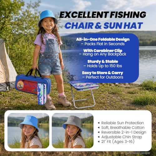 Kids Fishing Pole (Blue / 3.94-ft Set + Chair + Hat)
