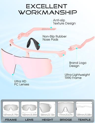 Lightweight Running Sunglasses Women Men Wrap Around UV400 Sports (2026-pink Frame-pink Lens /Mirrored)