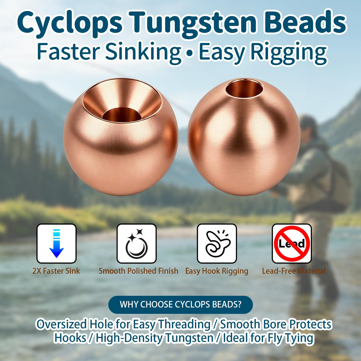 Tungsten Beads for Fly Tying Materials 50pcs Faster Sinking Deeper 13 Sizes (Copper / 4.0MM)