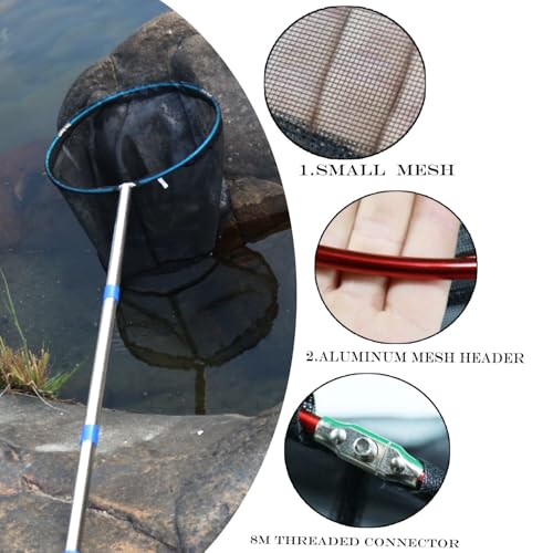 Fishing Nets 2 Pack Removable Lightweight Landing Net with Stainless Steel Pole Handle for Catching and Releasing Butterfly Nets (40cm Blue+red)