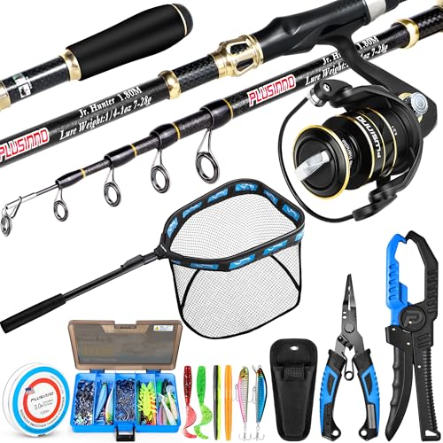 Fishing Gear Full Fishing Pole kit Include Fishing Rod and Reel Combo (Blue Fishing Combo With Fishing Net)