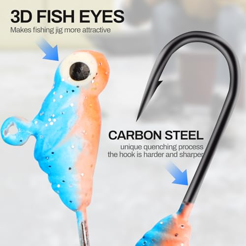 Ice Fishing Jigs Kit 100pcs Lures Bait Icefishing Set Crappie Jig Hooks Gear Accessories for Walleye Panfish with Tackle Box Gifts for Men