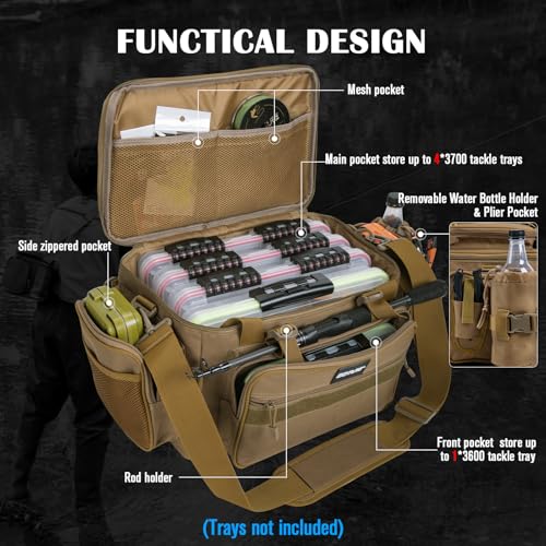 Fishing Tackle Bag (A4:Khaki(Without Trays-20.87"x11.42"x11.81") / Large)