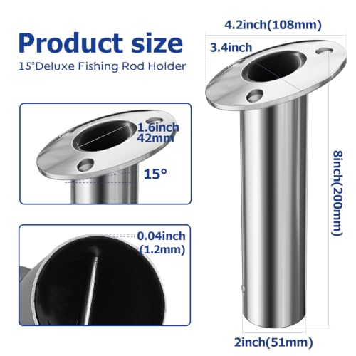 15 Degree Fishing Rod Holder 2 Pack (Stainless Steel - 15 Degree)