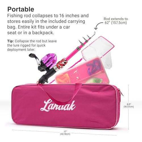 Beginner Kids Fishing Pole & Tackle Box (Pink / 1.2m or 3.9FT)