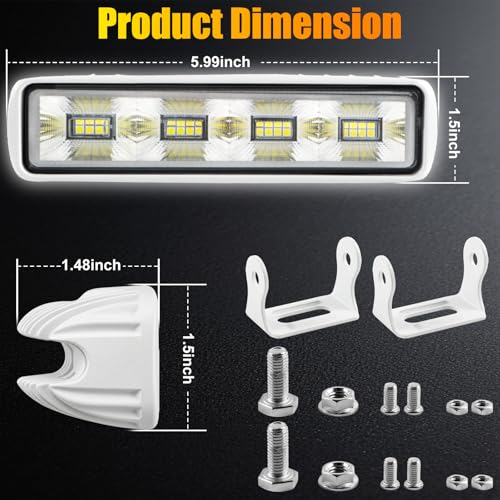 2PCS Led Boat Lights 6inch Marine Led Light Bar 180° Flood Light 96W 4000LM IP67 Waterproof Ponton Boat Deck Dock Lighting for Night Fishing 12 (96W A White Housing)