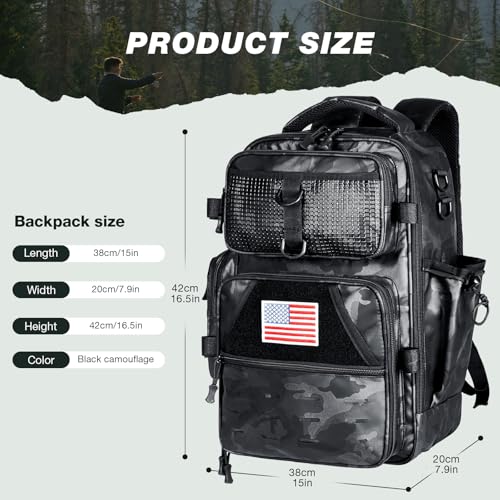 Fishing Backpack with Rod Holder (Black Camouflage Tpu)