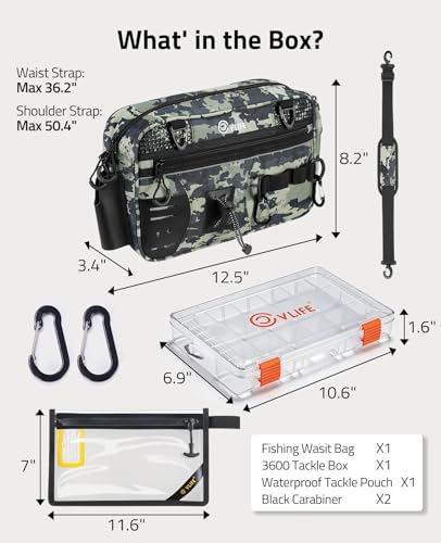 Fishing Tackle Bag Waist Pack with Rod Holder (Tactical Camo)