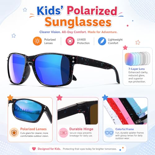 3 Pack Kids Sunglasses Polarized UV Protection Shades for Boys and Girls (A07-blackblue+whiteblue+blackgreen)