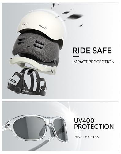 Adjustable Adult Bike Helmet and Sunglasses Set for Women and Men (Matte Milky White / Large)