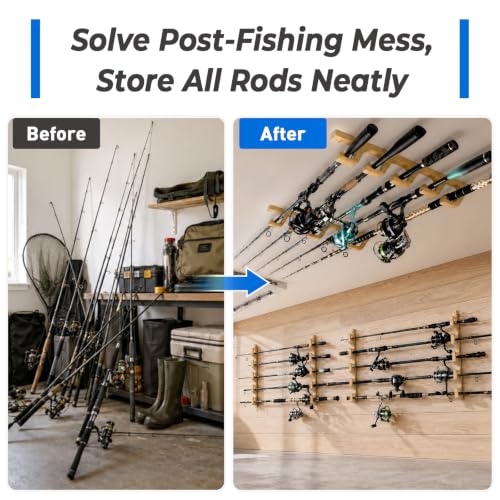 H5W Solid Wood Fishing Rod Holder (Natural Wood / 2packs holds up 10 rods)