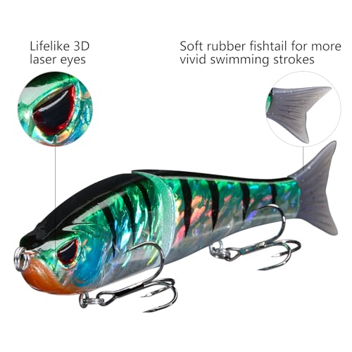 SwimShad Glide Baits Jointed Swimbait Bass Pike Salmon Trout Muskie Fishing Lure (Striped Gill +Baby Bass +Sunny Gill / 4.5in/0.65oz)
