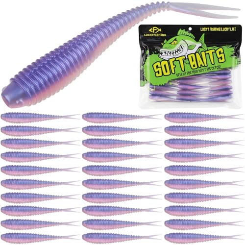 Soft Plastic Baits Forked Tail Fishing Soft Bait for Bass Walleye Trout Crappie Lures Morning Dawn (Morning Dawn / 3.5in-30pcs)