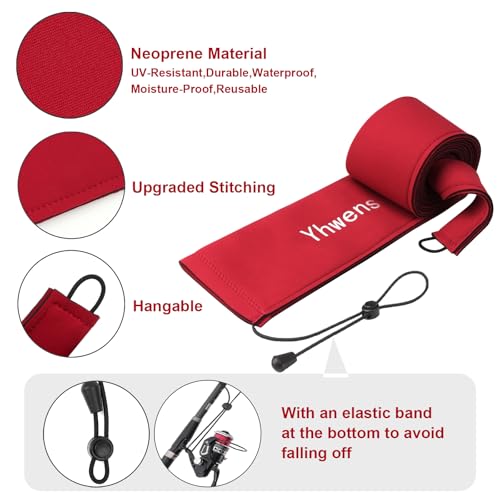 Neoprene Fishing Rod Sleeve Rod Socks for Fishing Poles Sleeve Rod Cover Rod Protector for Casting Spinning Trolling Fishing Rod Storage Durable (60" / Red 2PCS)
