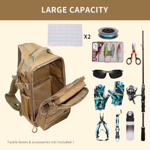 Fishing Backpack with Rod Holder (Khaki / Small)
